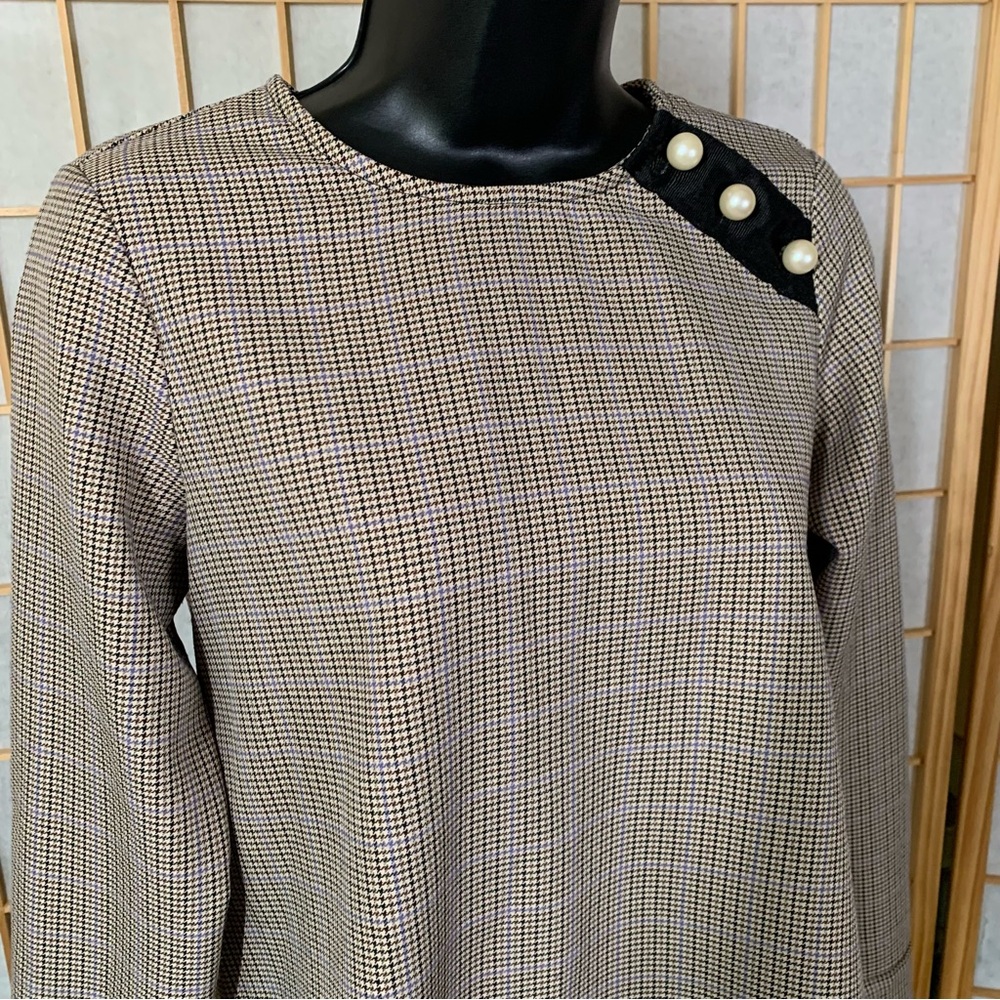 Zara Basic Houndstooth Top With Pearl Accents - image 2